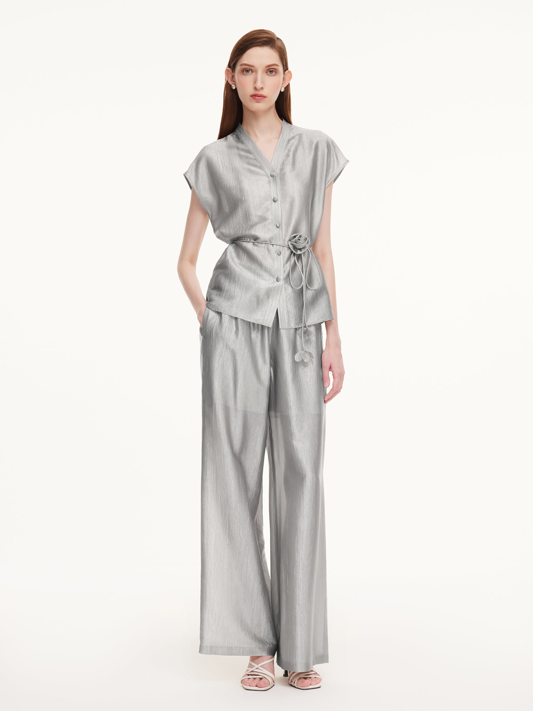 Acetate Blend Shirt And Pants Two-Piece Set GOELIA