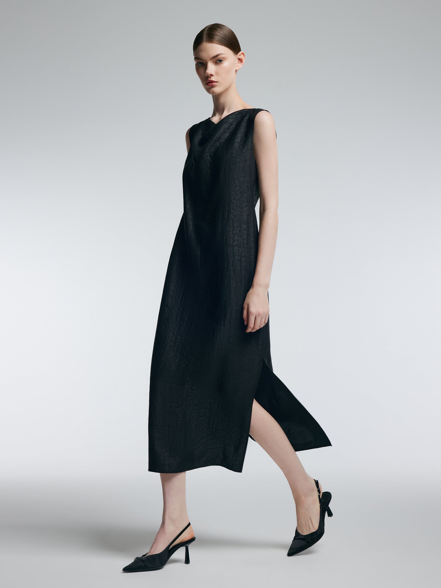 18MM Gambiered Canton Gauze Women Cowl Neck Maxi Dress GOELIA