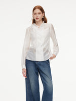 Tencel Blend Ruffle Neck Women Shirt With Knit Camisole GOELIA