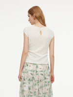 Tencel Blend Side Twist Women Cap Sleeve Knit Top GOELIA