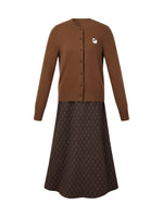 100% Wool Cardigan And Plaid A-Line Skirt Two-Piece Set GOELIA
