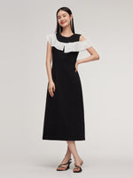 Color Block Ruffle Women Knit Midi Dress GOELIA