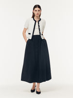 A Line Elastic Waist Pleat Women Maxi Skirt GOELIA