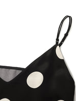 Acetate Polka Dots Printed Spaghetti Strap Women Midi Dress With Rose Belt GOELIA