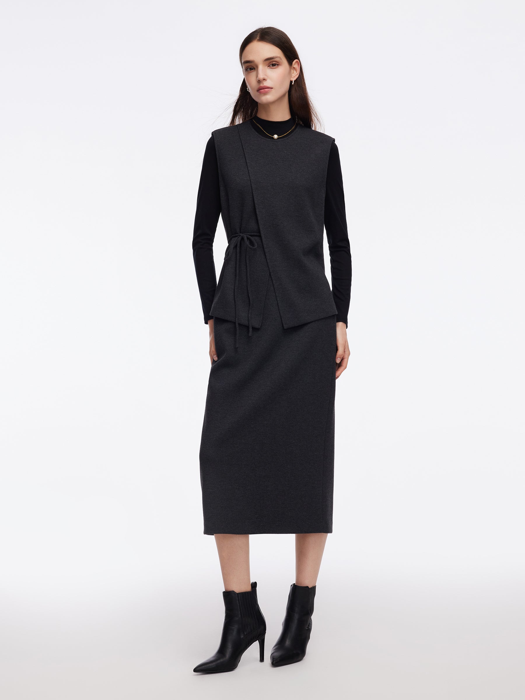 Knit Tank And Skirt And Long Sleeve Top Three-Piece Set GOELIA