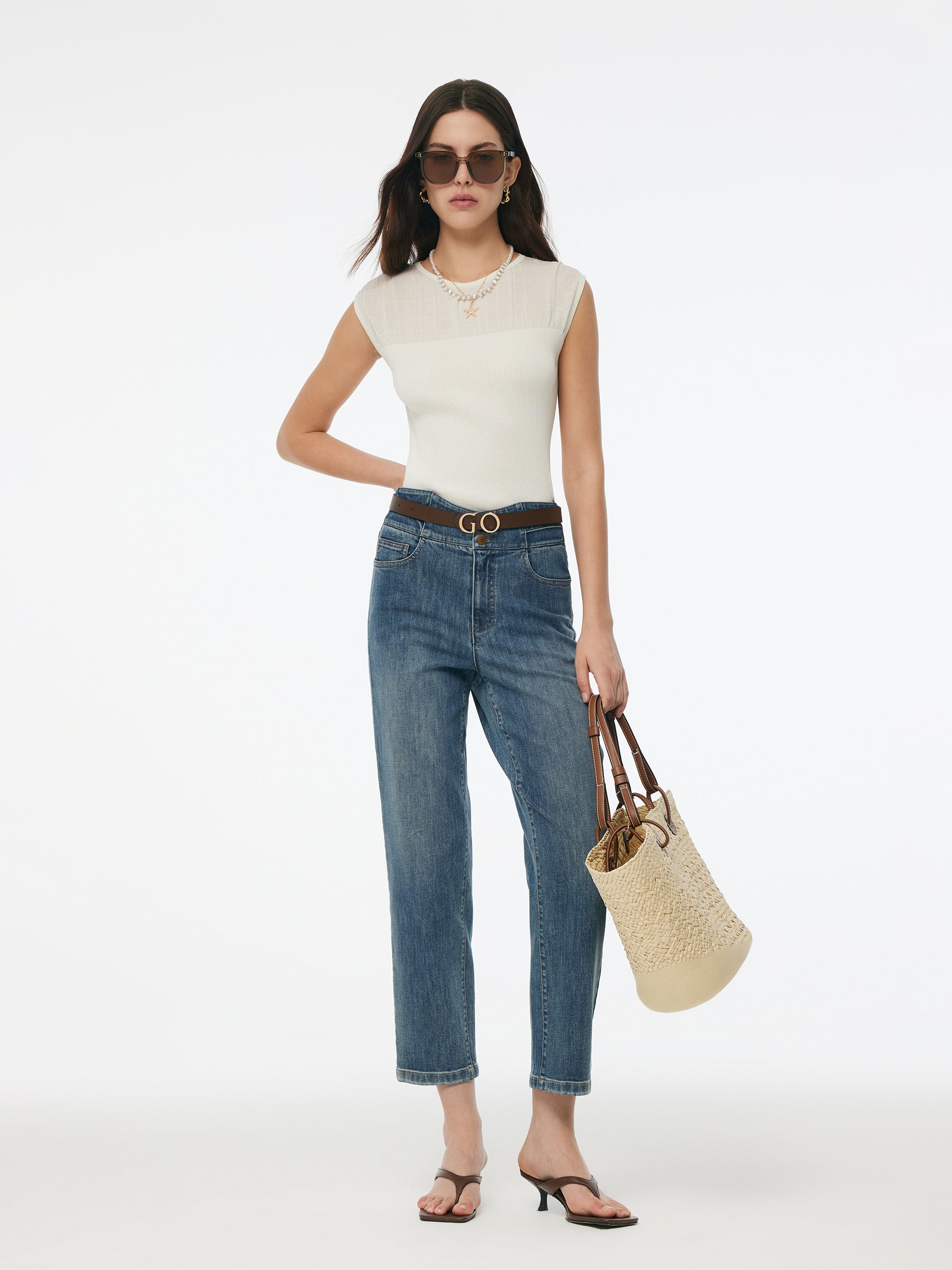 Round Neck Women Patchwork Knit Tank Top GOELIA