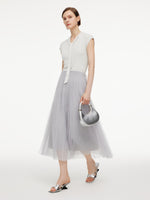 [Preview] Elastic Waist A-Line Pleated Women Mesh Skirt GOELIA