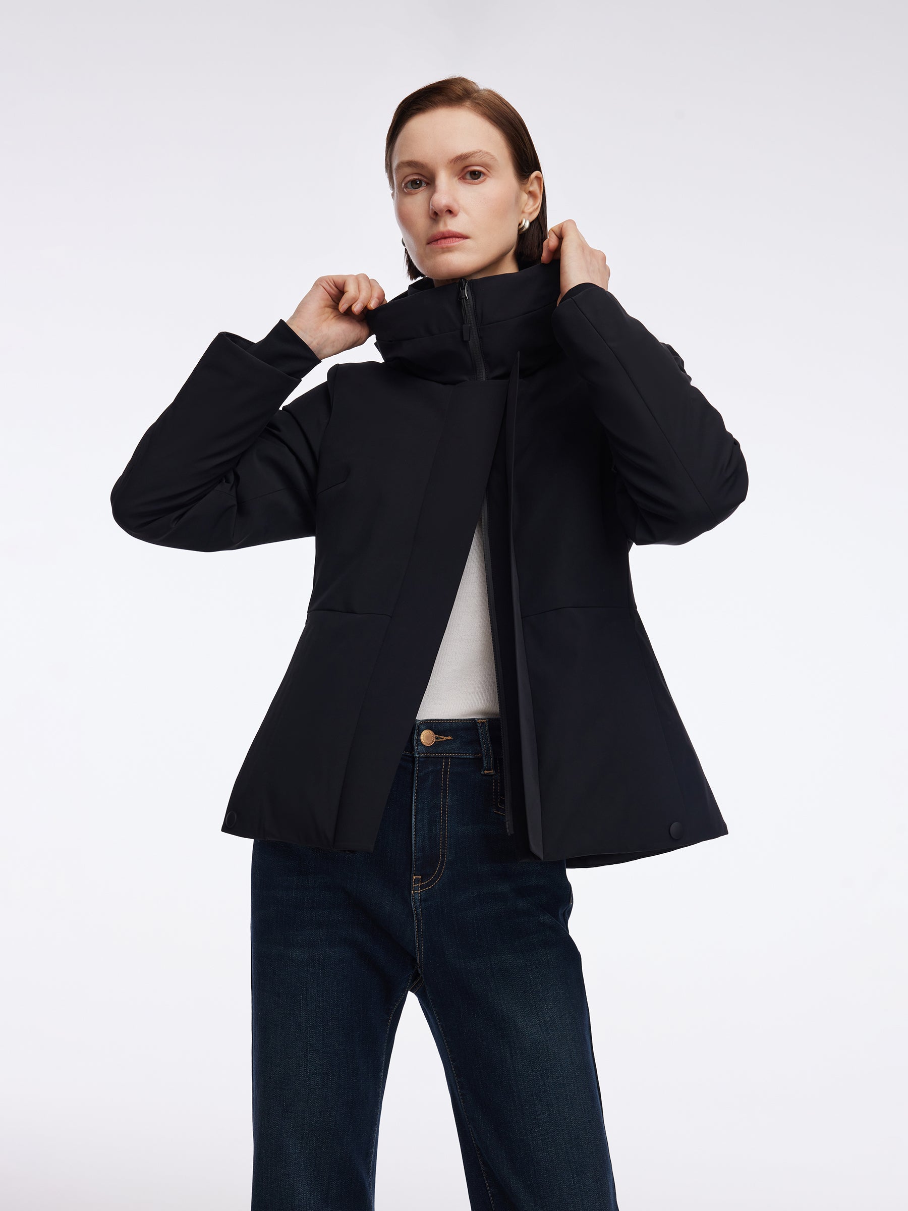 [Preview] Gathered Waist Hooded Goose Down Jacket With Belt GOELIA