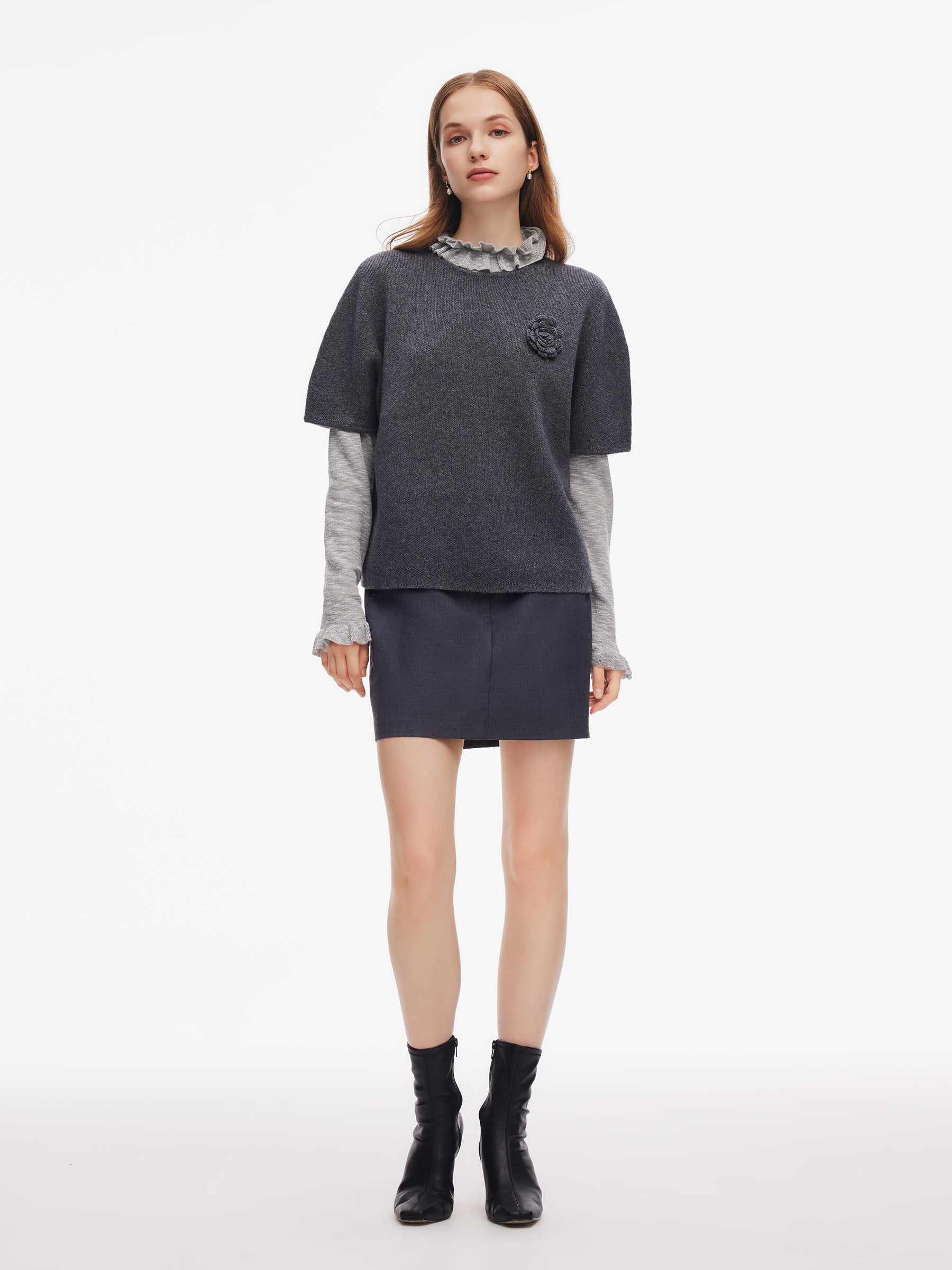 Wool Blend Women Knit Top With Detachable Brooch GOELIA