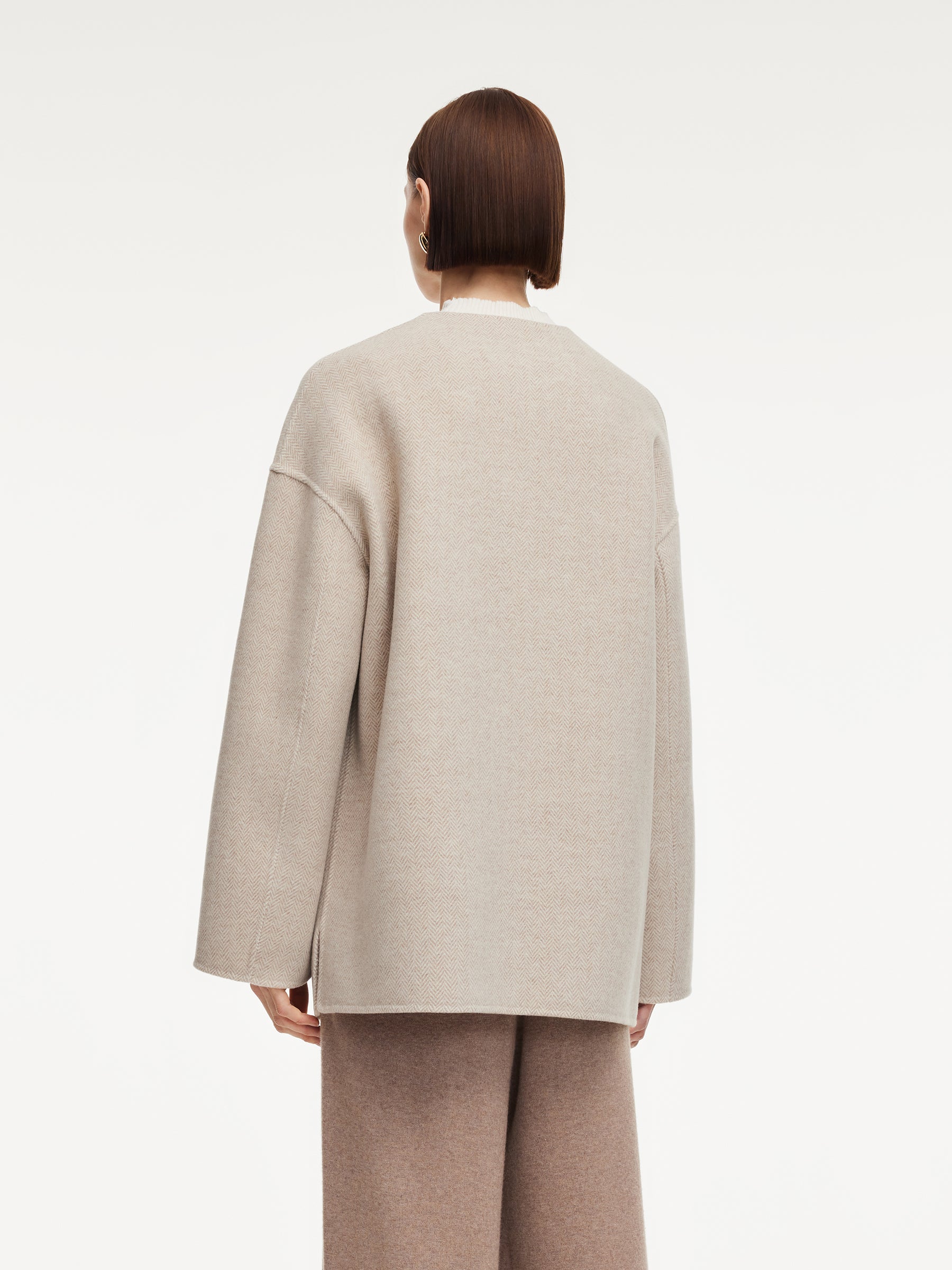 Cashmere Wool Blend Women Coat With Fringe Scarf GOELIA