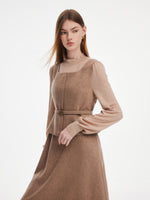 [Preview] Washable Cashmere Wool Blend Dress And Knit Top Belted Two-Piece Set GOELIA