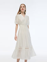 Tencel Blend Patchwork Lace Women Maxi Dress GOELIA