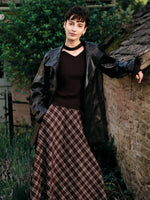 [Preview] V-Neck Knit Top And Plaid Skirt Two-Piece Set With Ribbon GOELIA