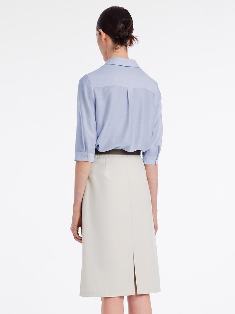 Acetate Shirt And Half Women Skirt Two-Piece Set With Leather Belt GOELIA