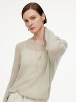 Cashmere Mulberry Silk Blend Boat Neck Women Knit Top GOELIA