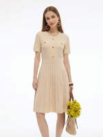 Tencel Blend Gathered Waist Women Textured Midi Dress GOELIA