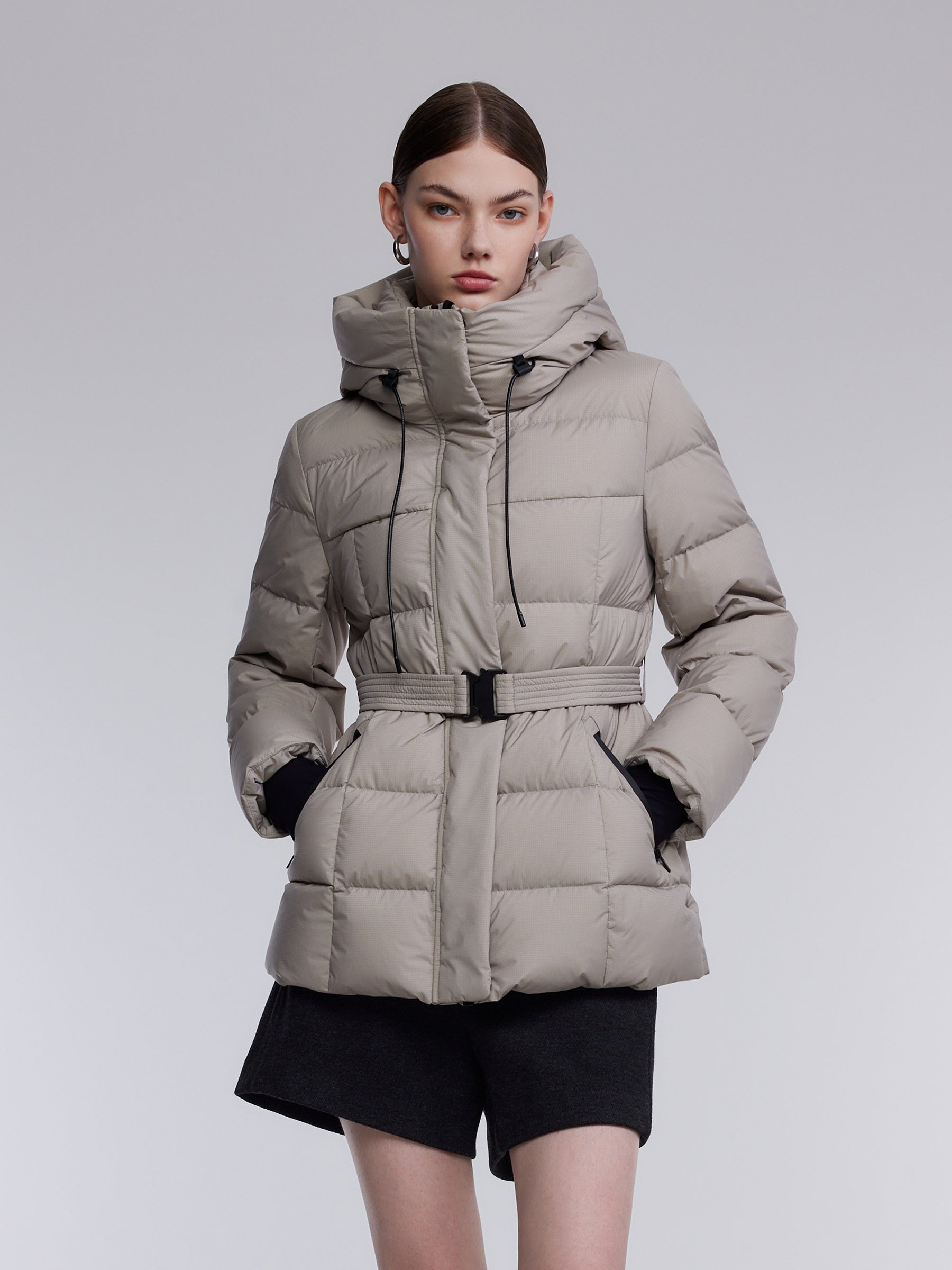 [Preview] Hooded Goose Down Jacket With Belt GOELIA