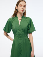 Gathered Waist Puff Sleeve Women Midi Dress GOELIA