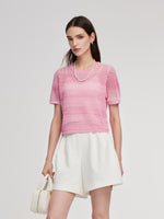 Gradient Openwork Knit Top And Knit Camisole Two-Piece Set GOELIA