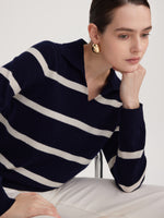 100% Wool Stripe Women Polo Sweater GOELIA