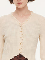 Cotton Mulberry Silk Blend Ruffle Trim Women Cardigan GOELIA