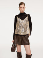 Lace Sequins Camisole And Velvet Knit Top Two-Piece Set GOELIA