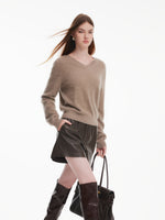 [Preview] 100% Brushed Cashmere V-Neck Women Sweater GOELIA