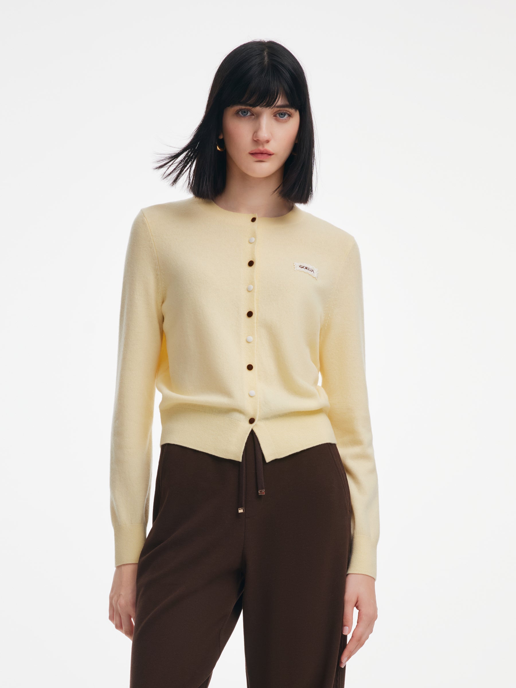 100% Merino Wool Contrasting Buttons Women Cardigan GOELIA