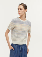 Blue And White Gradient Stripe Women Knit Top GOELIA