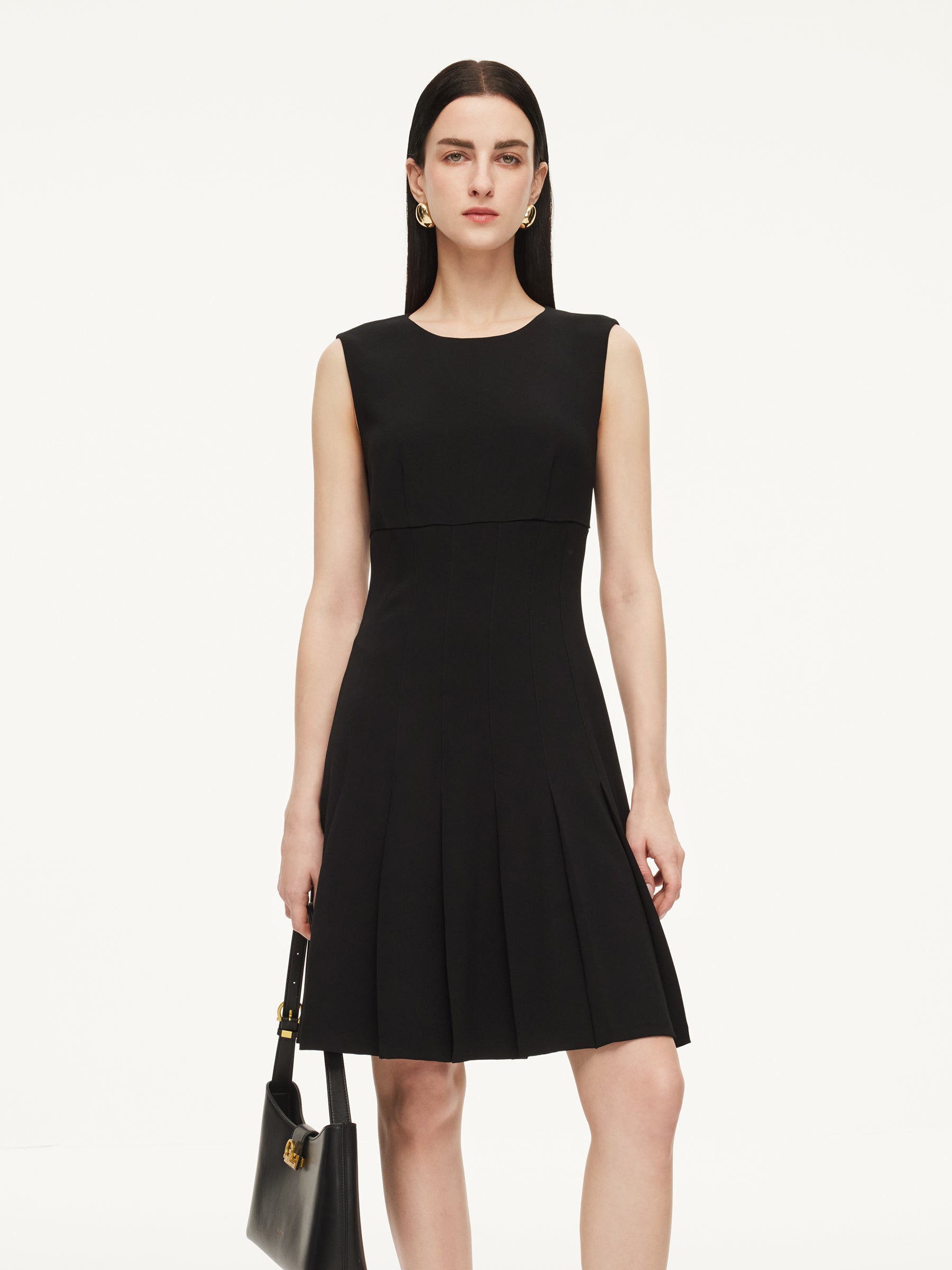 Triacetate Blend Gathered Waist Women Sleeveless Mini Dress GOELIA