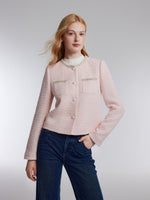 [Preview] Tweed Beaded Neck Women Cropped Jacket GOELIA