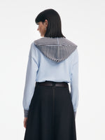 Tencel Wool Blend Women Knit Top With Detachable Stripe Hood GOELIA