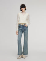 Tencel Wool Blend Lace Patchwork Women Knit Top GOELIA