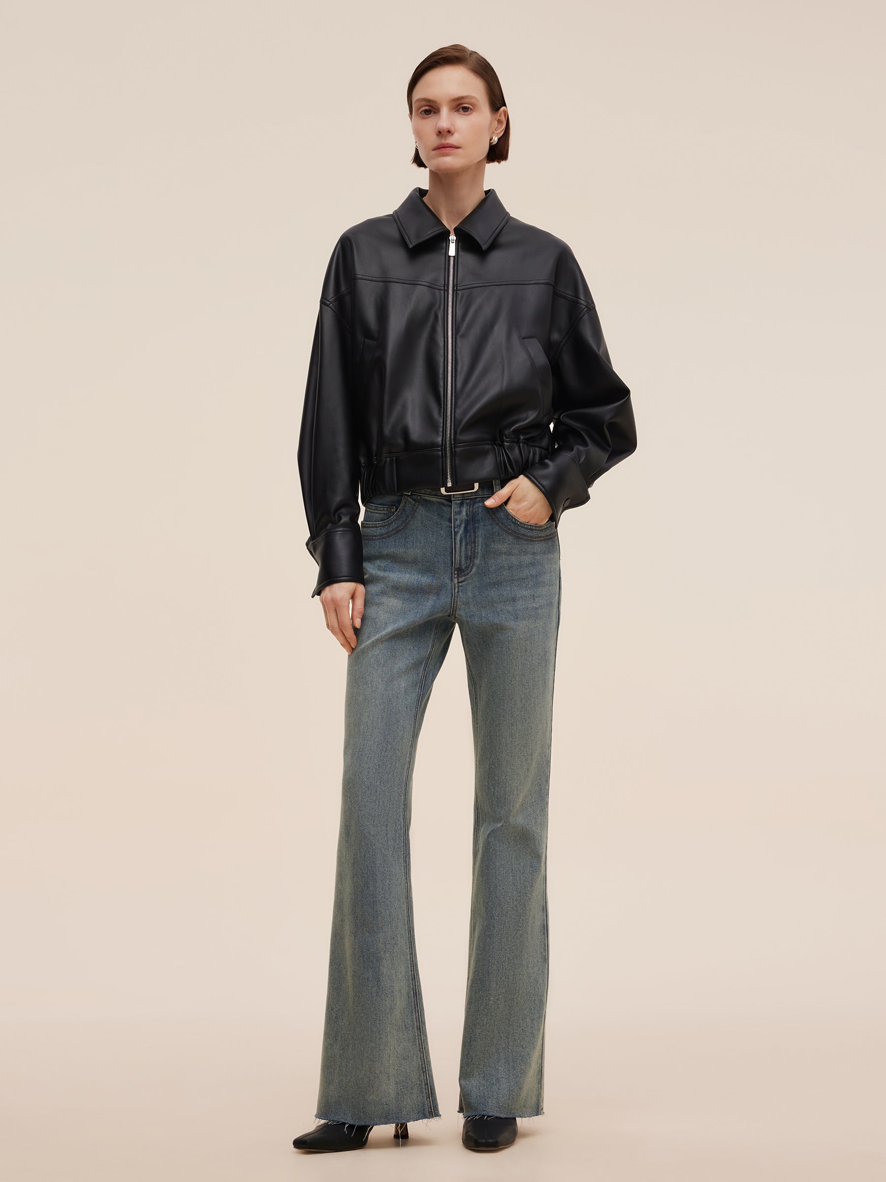 PU Leather Zip-Up Women Jacket GOELIA