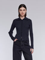 [Preview] 100% Wool Convertible Neck Women Cardigan GOELIA