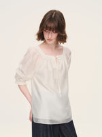 Tencel Blend Embroidered Square Neck Women Blouse GOELIA