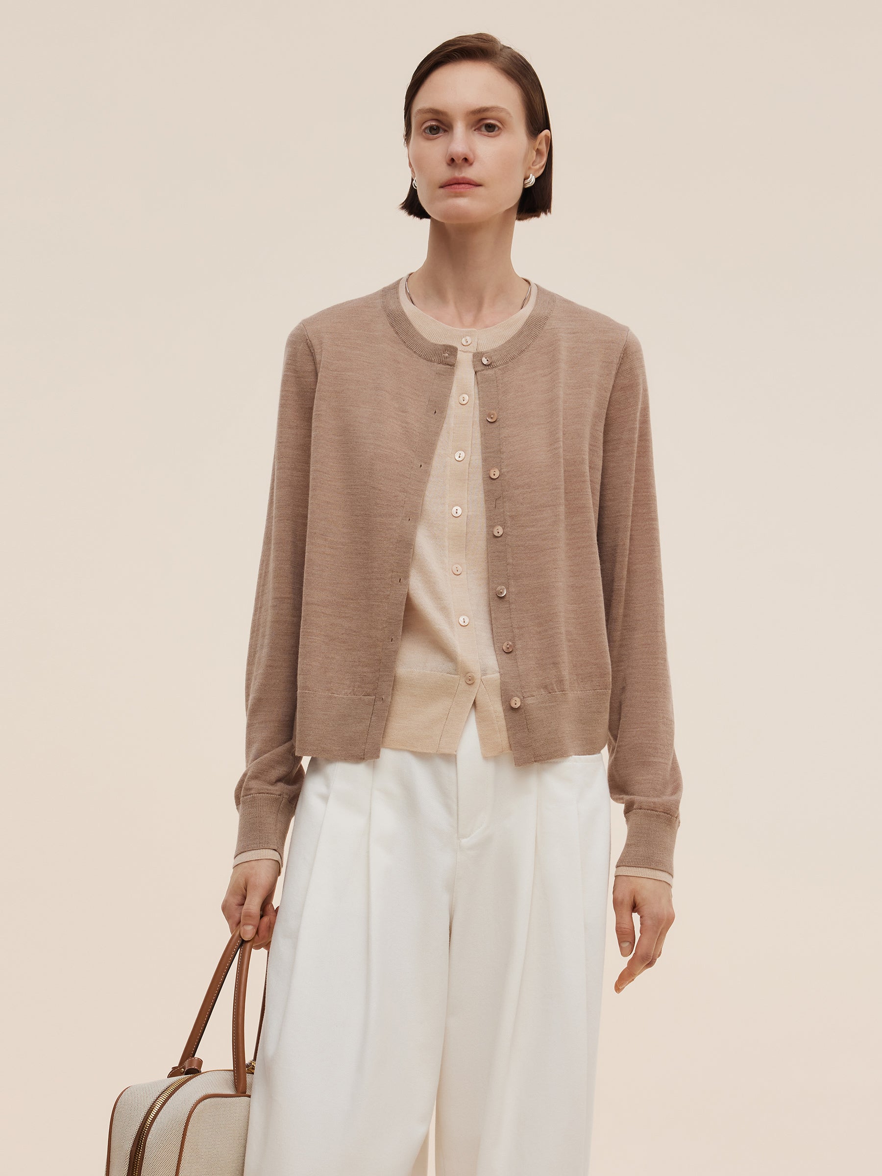 [Preview] 100% Machine Washable Wool Women Mock Layered Cardigan GOELIA