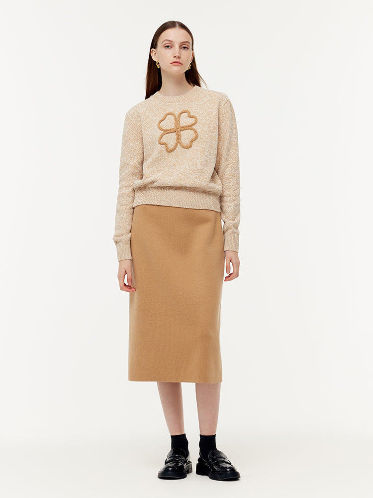 Four-Leaf Clover Sweater And Knit Midi Skirt Two-Piece Set GOELIA