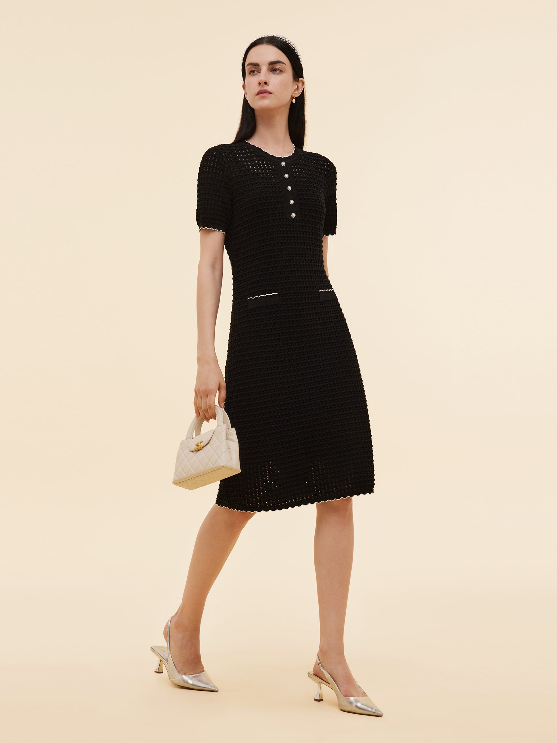 Lyocell Blend Openwork Women Knit Midi Dress With Slip Dress GOELIA