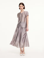 Acetate Blend Beaded V-Neck Blouse And Skirt Two-Piece Set GOELIA