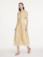 Pre-Order Tencel Blend Square Neck Women Gather-Waisted Maxi Dress GOELIA