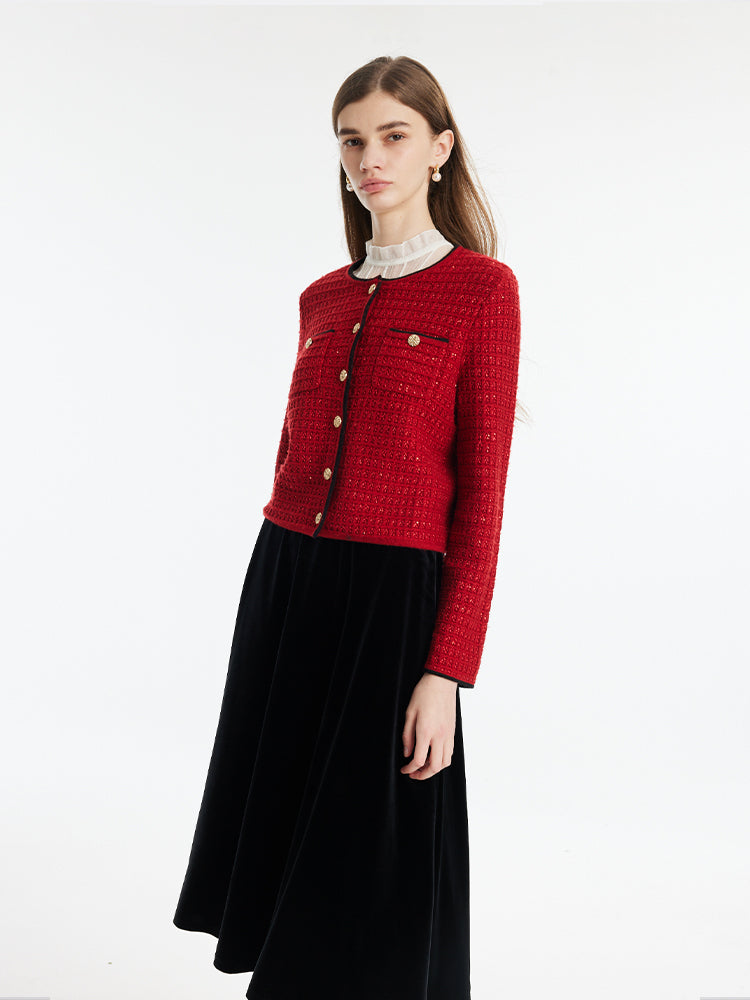 Wool-Blend Sequins Knitted Women Cardigan GOELIA