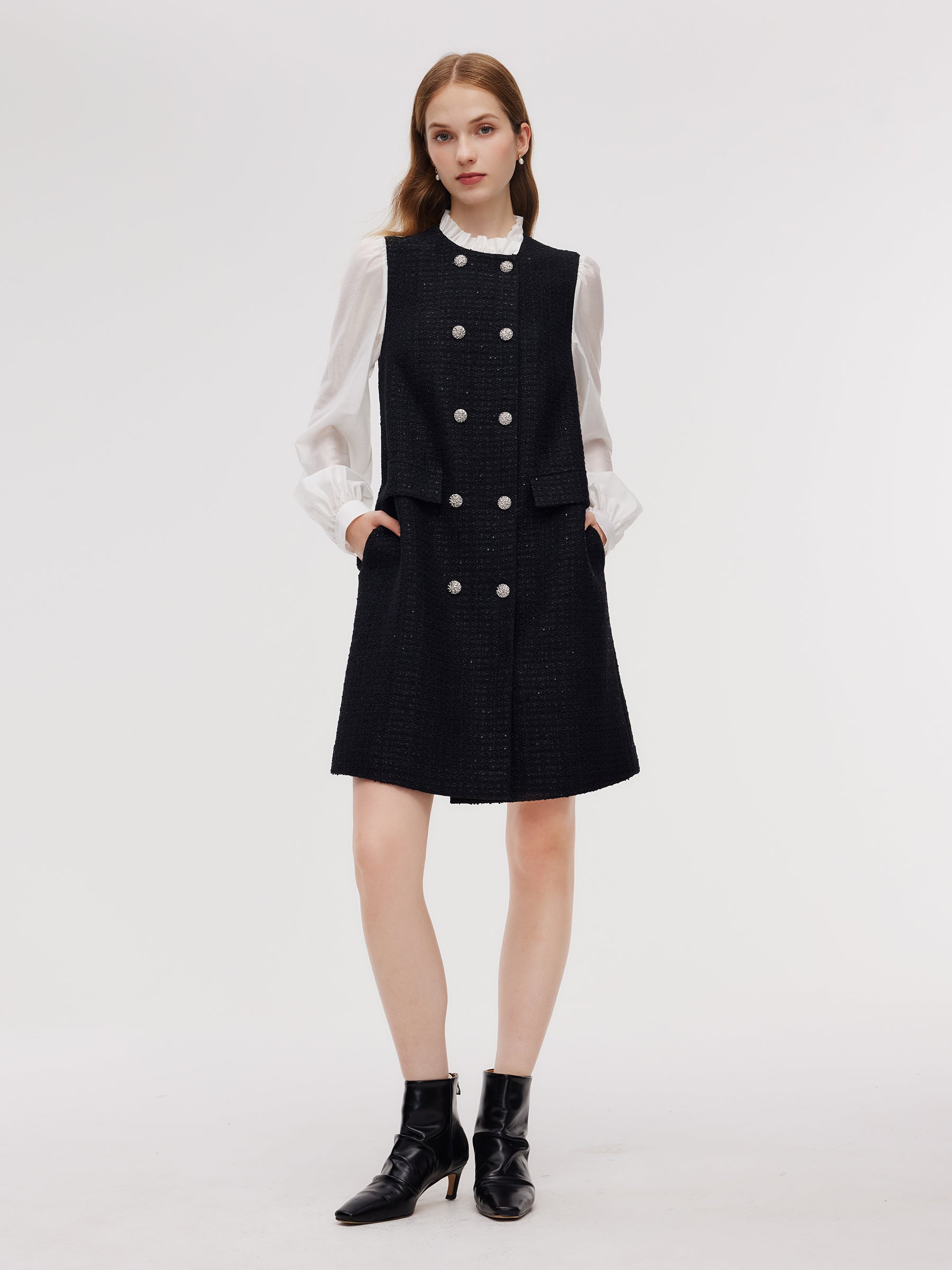 Tweed Faux Two-Piece Women Mini Dress GOELIA
