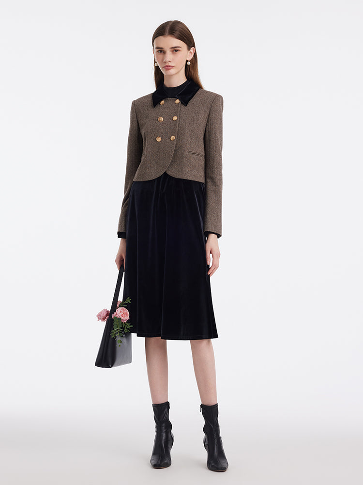 Washable Wool Double-Breasted Jacket And Skirt Two-Piece Set GOELIA