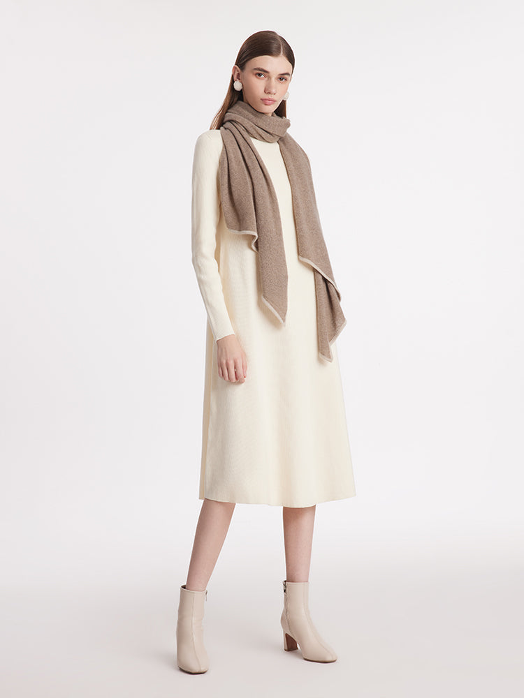 Contrast Trim Asymmectical Cashmere Scarf GOELIA