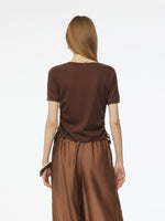 Acetate Tencel Blend Side Drawstring Women Knit Top GOELIA