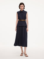 100% Linen Sleeveless Blouse And Skirt Two-Piece Set With Braided Belt GOELIA