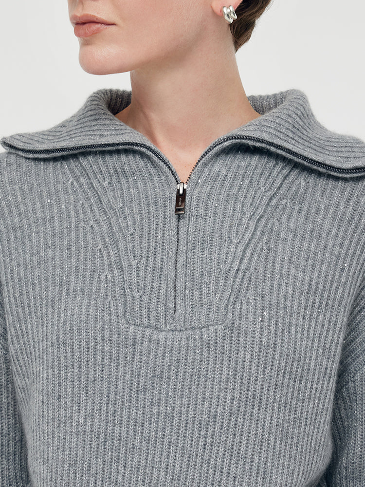 Cashmere Blend Half-Zip Women Knit Jumper GOELIA