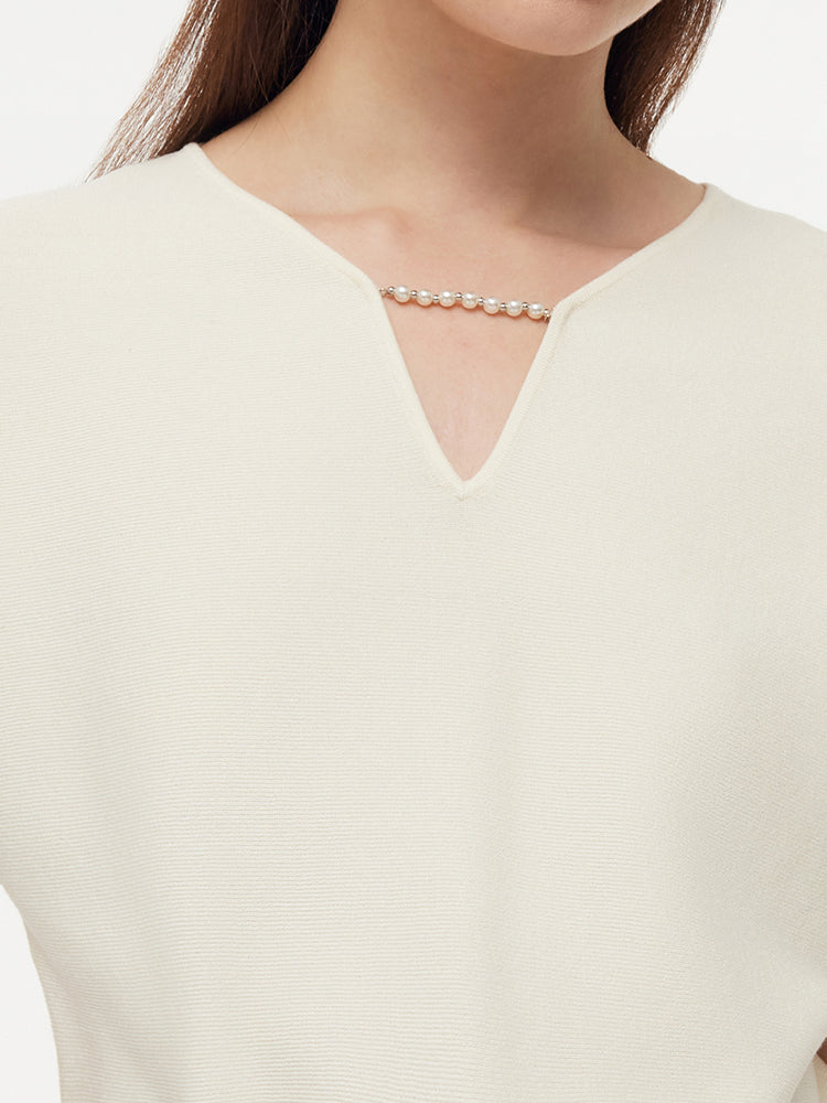 Tencel V-Neck Women Top With Detachable Beaded Chain GOELIA