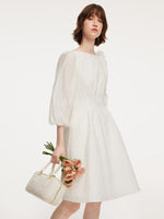 Jacquard Boat Neck Women Midi Dress With Detachable Flower GOELIA